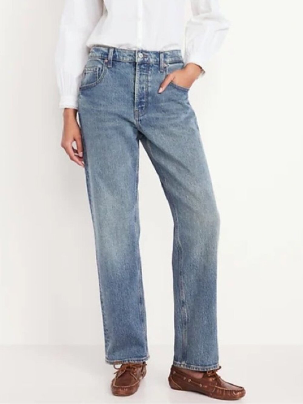 Old Navy Slouchy Straight Mid Rise Jeans Button Fly Light Wash Loose Womens sz 8
